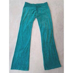 Vintage Womens Velour Y2K Flared Retro  Low Rise Joggers Medium Aqua Pockets